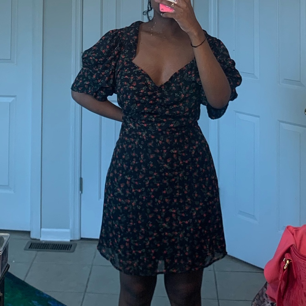 Cute rose print puff sleeve fashion nova dress